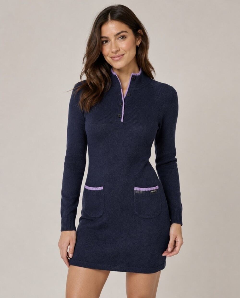 VTG 90s Guess Navy Lambswool Blend Long Sleeve Sweater Dress Sz S P Y2K Sexy USA